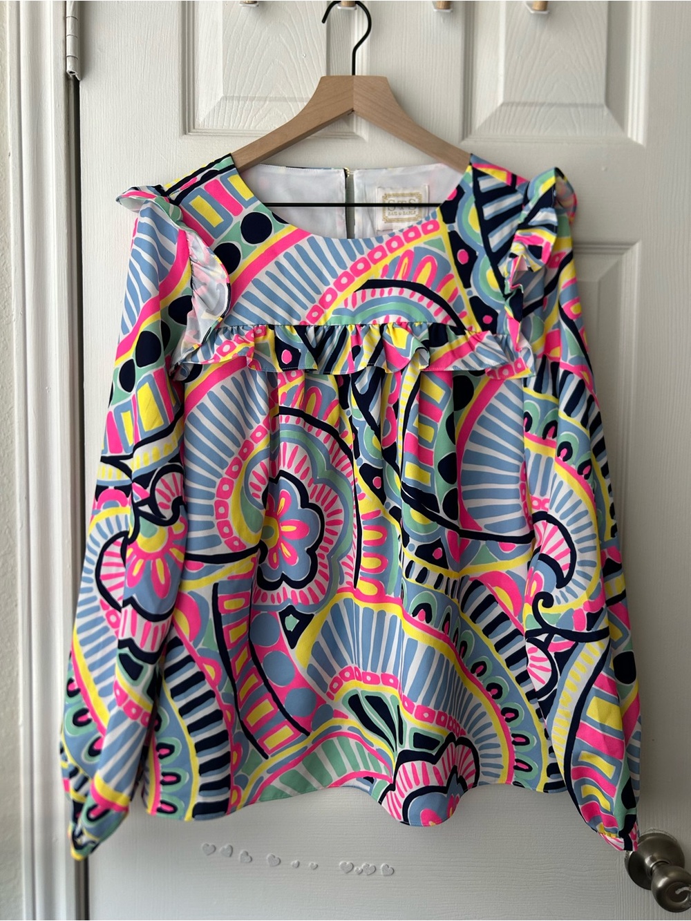 Sail to Sable Multicolor Ruffle Long-Sleeve Blouse